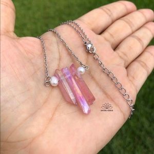 Electroplated Pink Dyed Natural Quartz Pearl Necklace